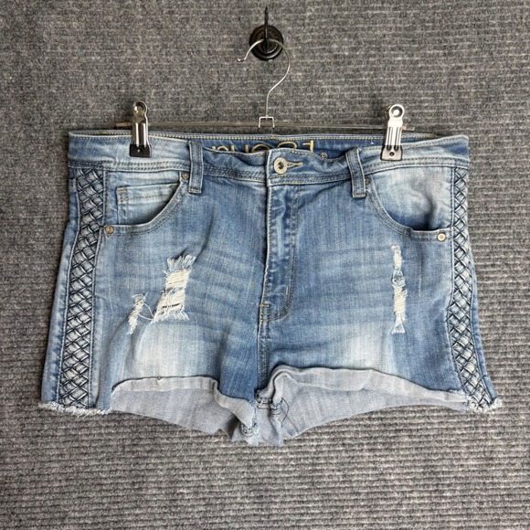 Rue21 Pants - Rue21 Womens High Waisted Braided Side Denim Shorts Medium Wash Distressed 11/12